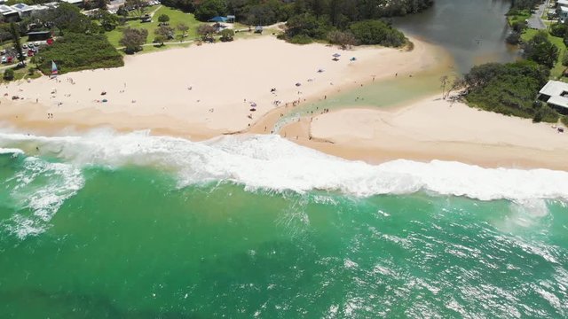 Aerial panoramic images of Dicky Beach, Caloundra, Australia