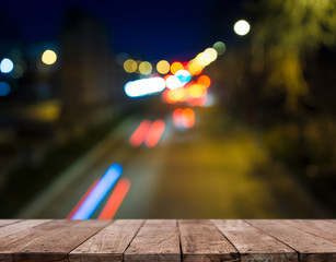 empty table from wood with bokeh background