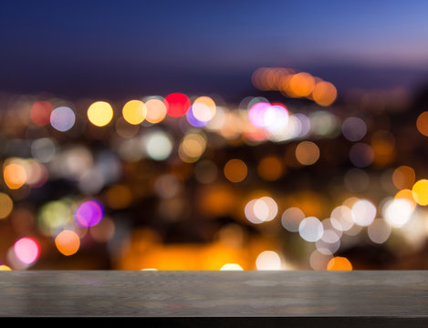 empty table from wenge wood with bokeh background