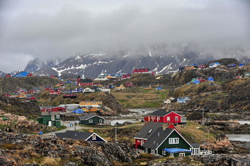 Fototapeta premium Multicolored houses of the settlement in Greenland.