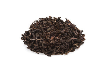 Dried tea poured a slide on a white background. Is isolated.