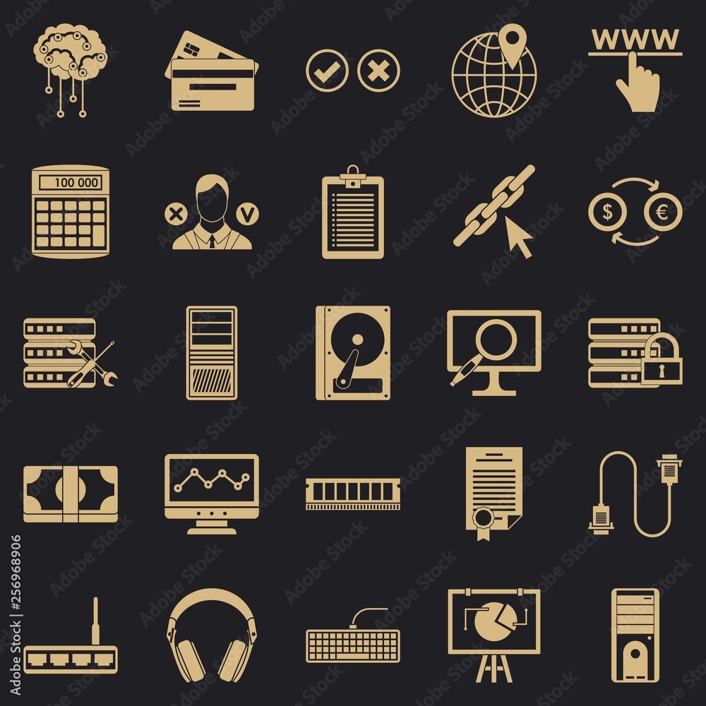Poster computer server icons set. simple set of 25 computer server vector icons for web for any design
