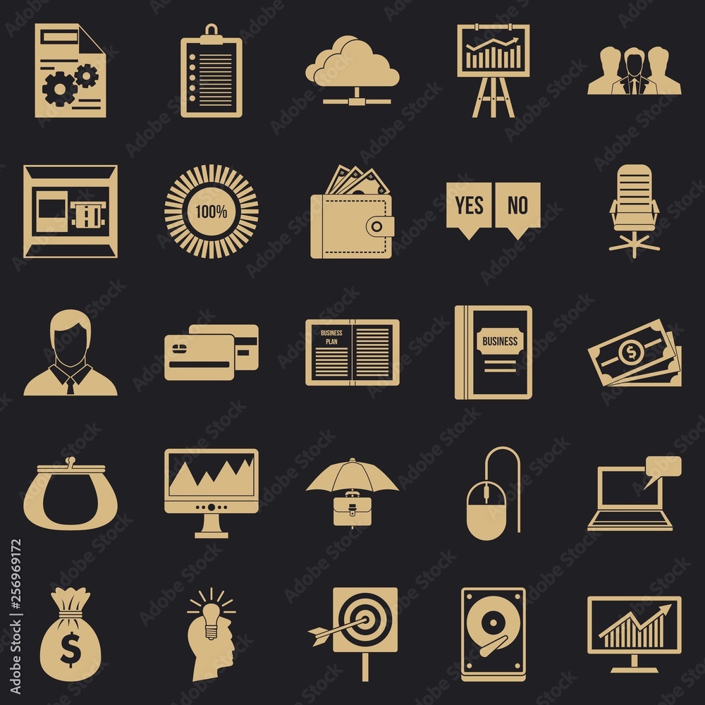 Poster server icons set. simple set of 25 server vector icons for web for any design