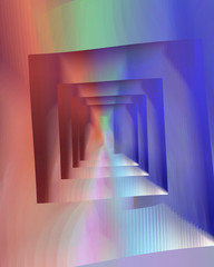 Abstract computer generated infinite tunnel in hues of purple and red