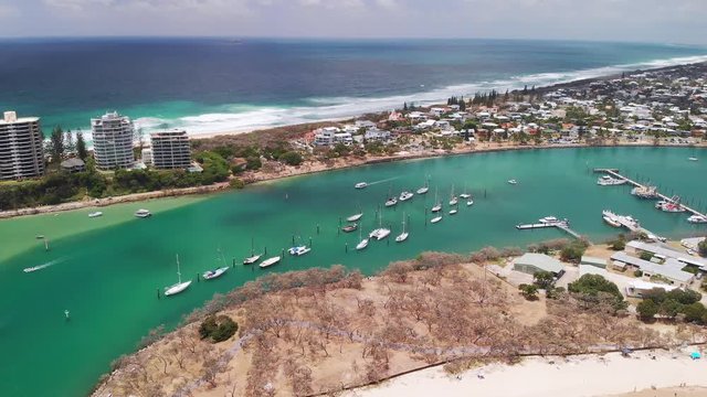 Drone view of famous Mooloolaba beach and marina