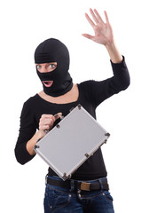 Woman wearing balaclava isolated on white