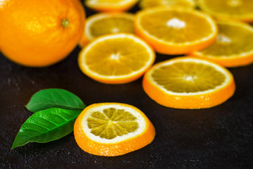 slices of orange close-up. background with oranges.