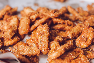 Fried banana with white sesame seeds, hot golden yellow Fry many new pieces, Thai food, delicious national car