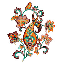 Gorgeous retro Indian paisley design, watercolor hand-painted national design elements