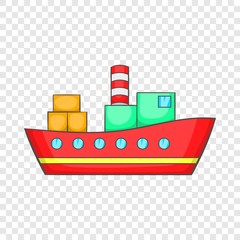 Red cargo ship icon in cartoon style on a background for any web design 
