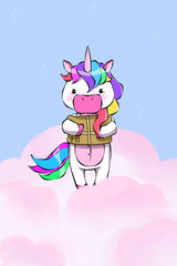  Cute cartoon unicorn with a parcel vector illustration