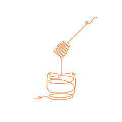 Drawing a continuous line. Abstract honey in jar