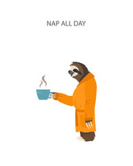 The story of one sloth. At home. Funny cartoon sloths in different postures set