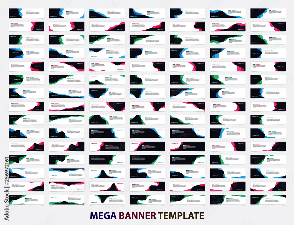 Poster mega collection of 105 banner design template. abstract wave concept. banner web design vector.