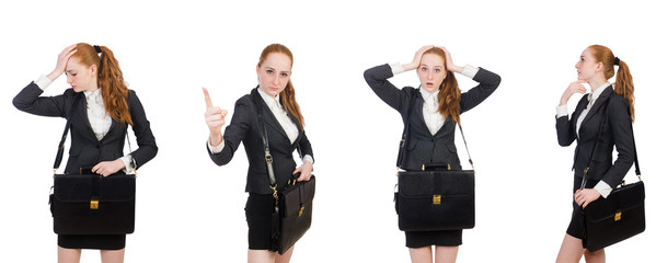 Businesswoman with handbag isolated on white