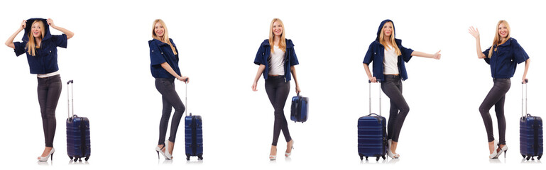 Beautiful woman with suitcase in vacation concept