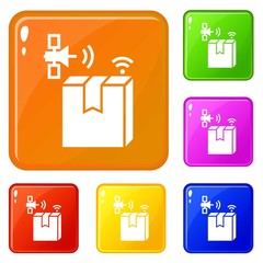 Satellite delivery box tracking icons set collection vector 6 color isolated on white background