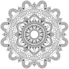 Mandala Intricate Patterns Black and White. Hand drawn abstract background. Decorative retro banner isolated. Invitation, t-shirt print, wedding card, scrapbooking. Tattoo element.