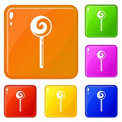 Swirl candy icons set collection vector 6 color isolated on white background