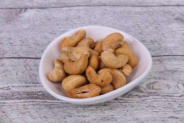 Cashew nuts heap in the bowl