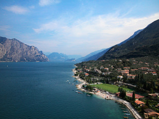Fototapeta na wymiar Town of Malcesine on Garda Lake, skyline view, Italy