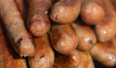 Closeup image of cooked sausages at an Australian election barbecue fund raiser