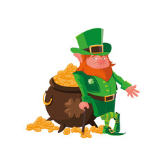 saint patrick lemprechaun with treasure cauldron