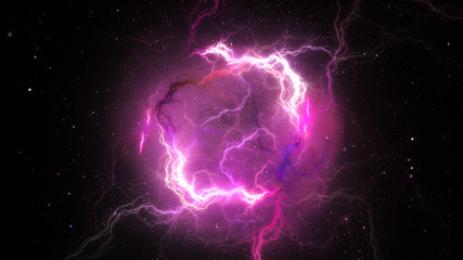 Purple plasma lightning in space