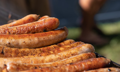 Closeup image of cooked sausages at an Australian election barbecue fund raiser