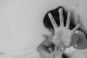 Woman bondage in angle of abandoned building image blur , stop violence against Women,...