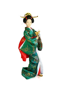 doll  "Japanese girl in a national kimono costume". isolated on white background