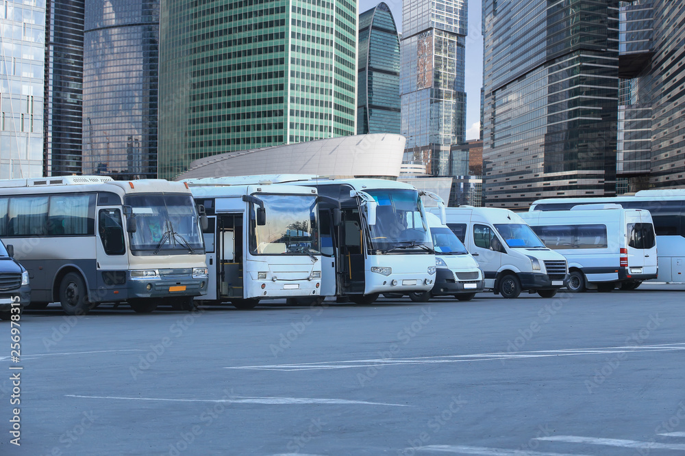 Wall mural tourist buses on parking