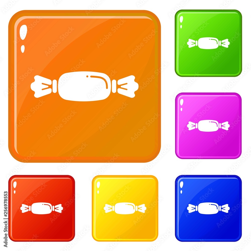 Poster bonbon icons set collection vector 6 color isolated on white background