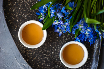 scilla siberica flowers and tea