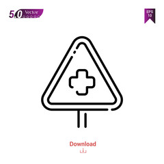 Outline hospital icon. hospital icon vector isolated on white background.disaster. Graphic design, mobile application, icons 2019 year, user interface. Editable stroke. EPS10 format