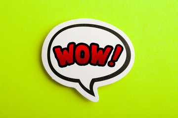 WOW Speech Bubble Isolated On Yellow Background