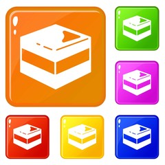 Sweet piece cake icons set collection vector 6 color isolated on white background