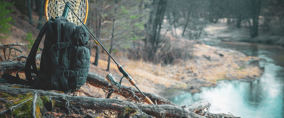 Fishing gear on the river bank