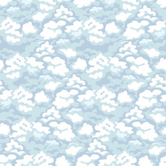 Seamless pattern of Clouds in flat cartoon style. Vector illustration of cloudy sky . Template for textile, fabric, paper, wallpaper, border, background.