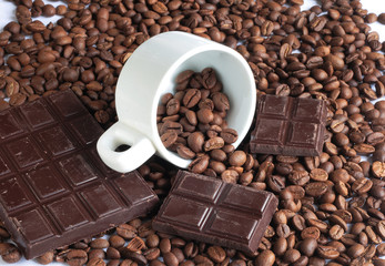 Still-life with coffee with cinnamon on white background