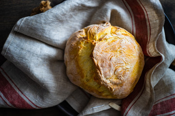 Freshbaked bread on a towel