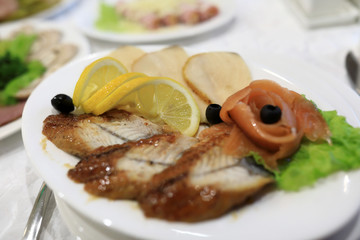 Fish sliced on plate