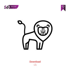 Outline lion  icon. lion  icon vector isolated on white background. forest-animals. Graphic design, mobile application, icons 2019 year, user interface. Editable stroke. EPS10 format