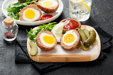 Meatballs with minced meat stuffed with boiled egg. 