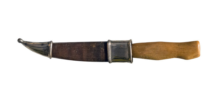 knife with wooden handle solated on white background .traditional Finnish knife puukko