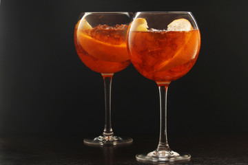 Glasses with aperol spritz cocktail