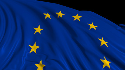 3d rendering of a european flag. The flag develops smoothly in the wind