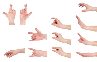 Man hand show stop sign isolated on white background.
