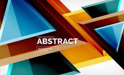 Triangles repetiton geometric abstract background, multicolored glossy triangular shapes, hi-tech poster cover design or web presentation template with copy space