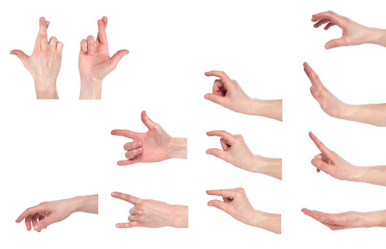 Man hand show stop sign isolated on white background.